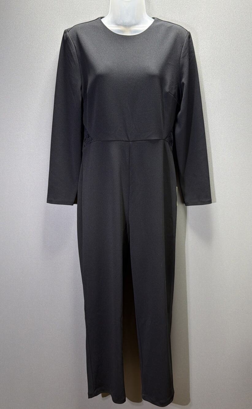 Express Black Minimalist Jumpsuit Long Sleeve Lace Side Detail Size Medium NWT